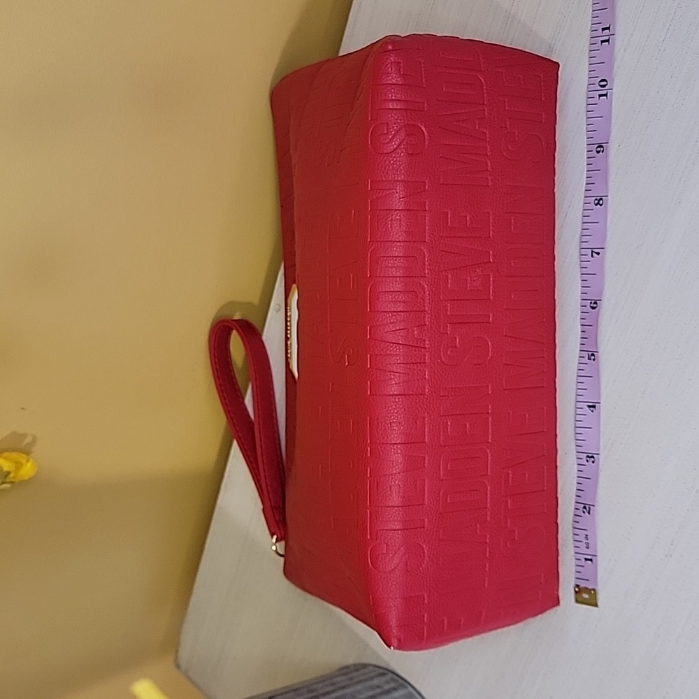 Steve Madden Monogram Clutch Purse Zip Large Wristlet Red Mauve Mustard - Picture 14 of 16